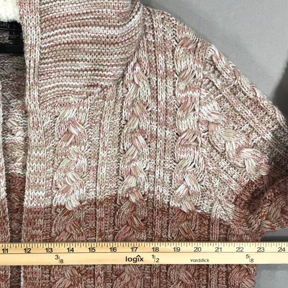 Lety & Me Cardigan Women's Large Brown Colorblock Sweater Knit Hooded Open Front - Picture 13 of 15